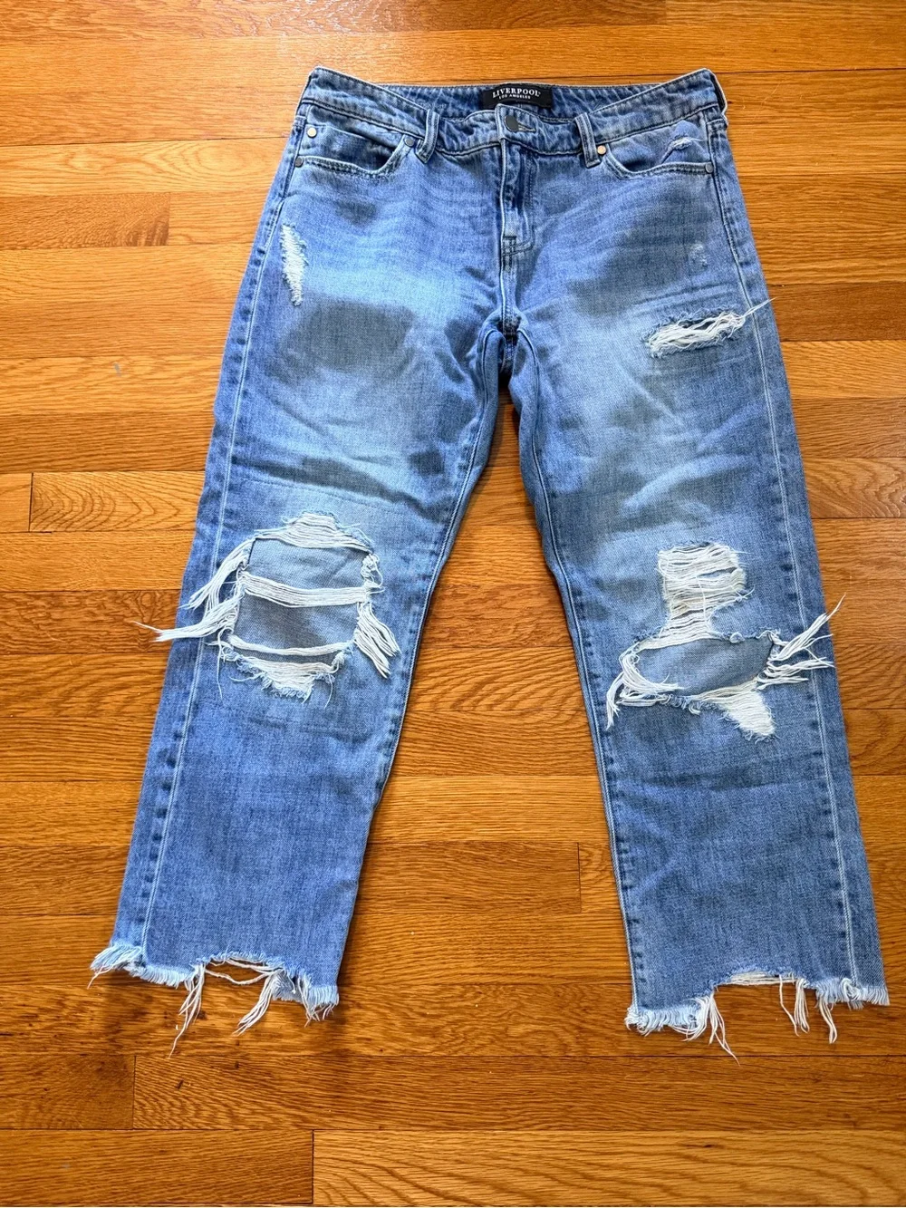 Liverpool Light Blue Distressed Cropped Jeans